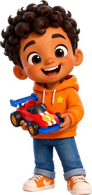 A child holding a toy race car